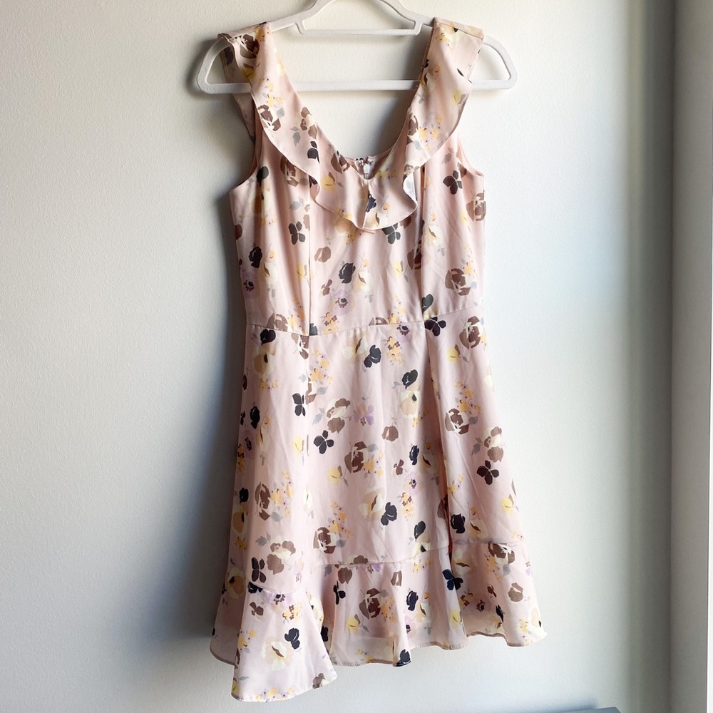 ASOS Light Pink Floral Ruffle Sleeveless Dress